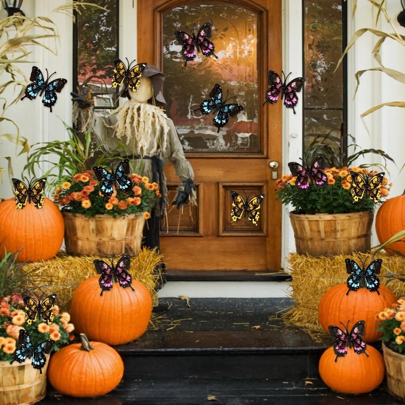 Liwidon Monarch Butterfly Decorations, 24 PCS Monarch Butterfly Wall Decor 3D Multicolor Fake Butterflies for Crafts Day of The Dead Halloween Party Supplies Autumn Wedding Home Wall Table Bedroom Decorations - Image 2